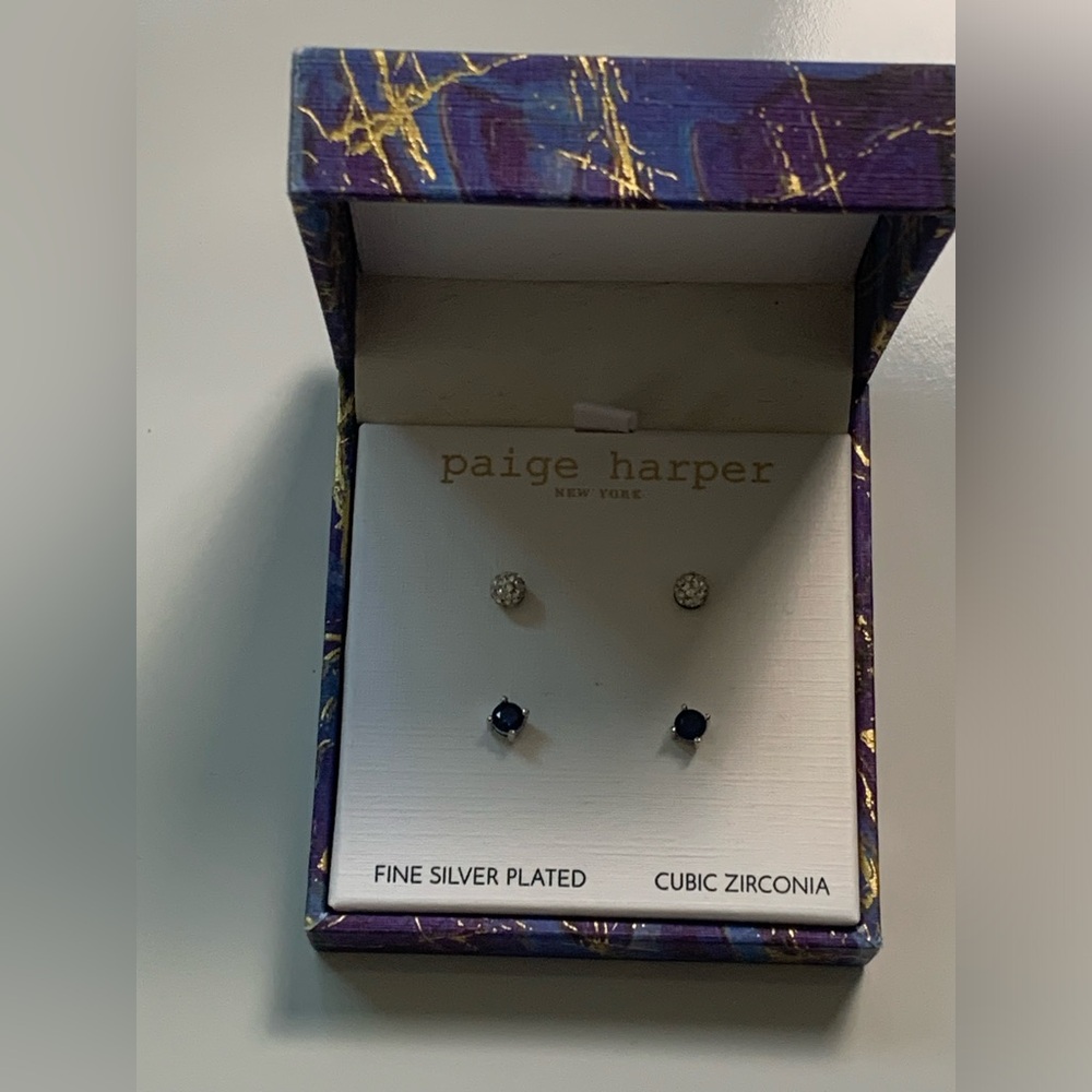 Paige Harper Fine Silver Patent Earrings And Cubic‎ Zirconia Earrings